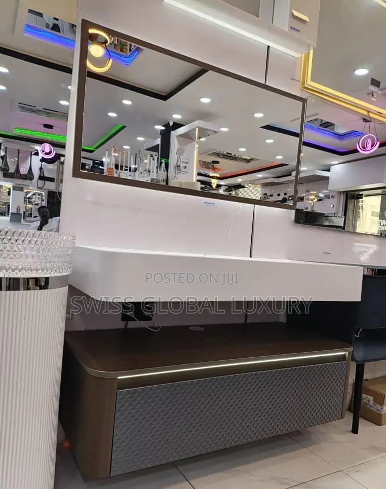 Luxury Brown Formica Double Bathroom Cabinet Basin With Led Mirror