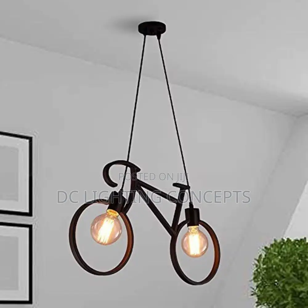 Modern Industrial Cycle With Rope Hanging Lamp.