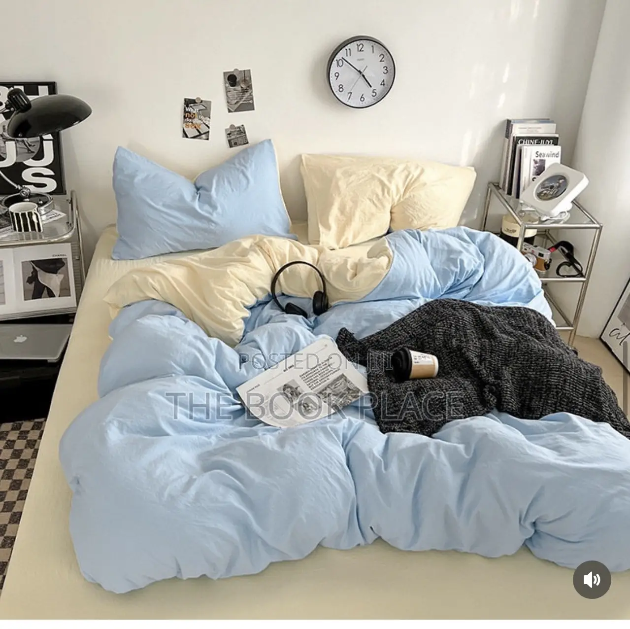 Sky Blue/ Cream Color Luxury Bedsheets With Duvet