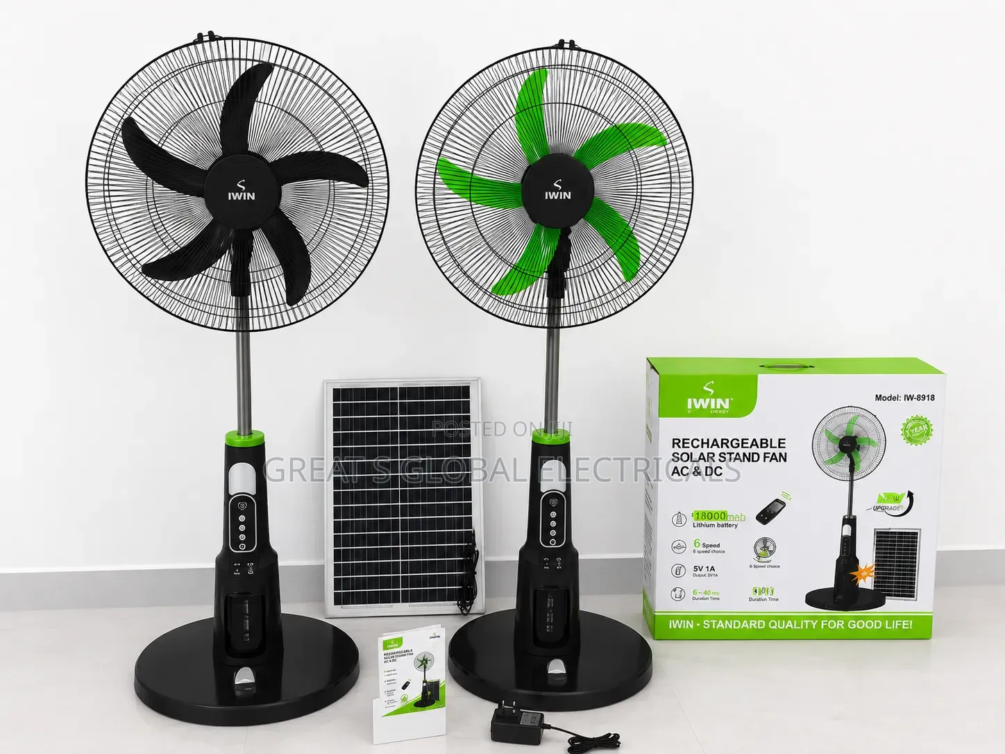 Rechargeable Solar Stand Fan (Ac Dc) – Model Iw-8918