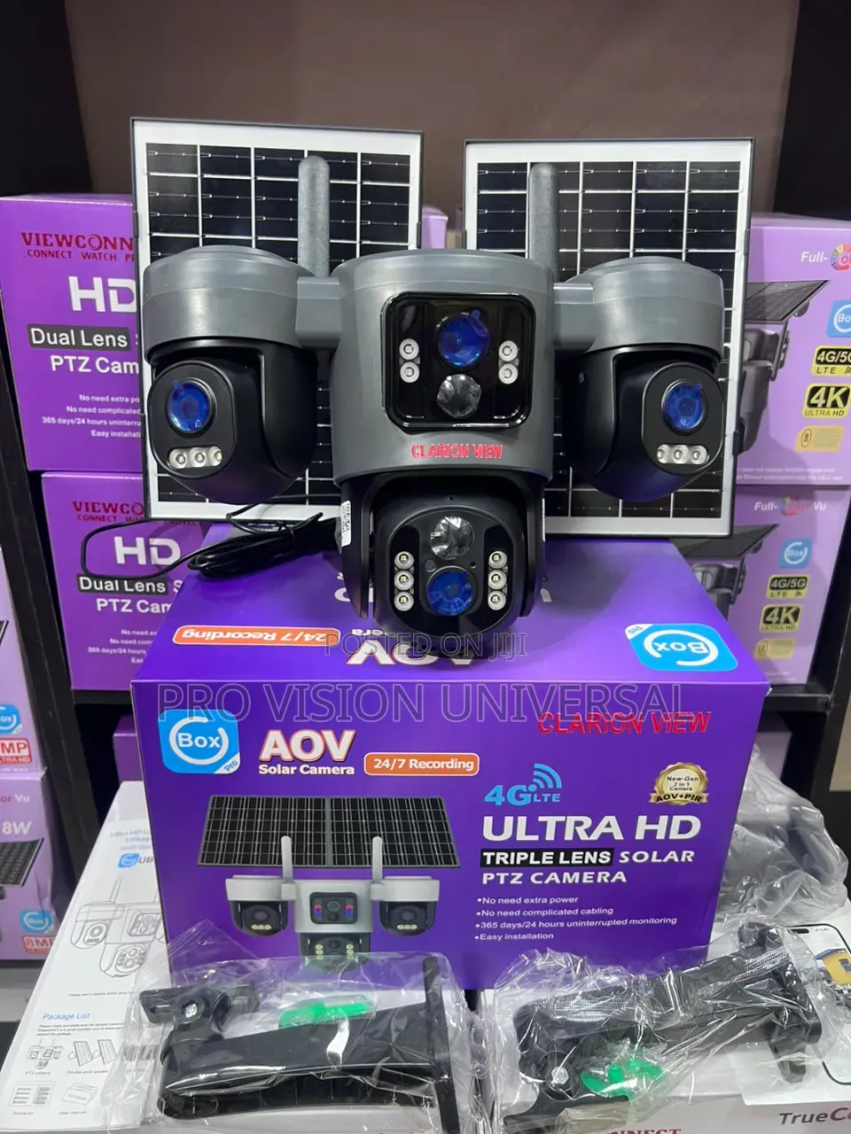 Triple Lens Aov Solar PTZ Camera Featuring 4g Hd Ubox 24/7 Recording