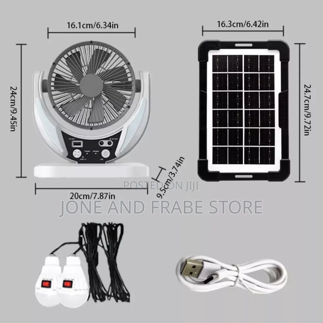 4in1 Rechargeable Solar Fan With Solar Panels and Bulbs