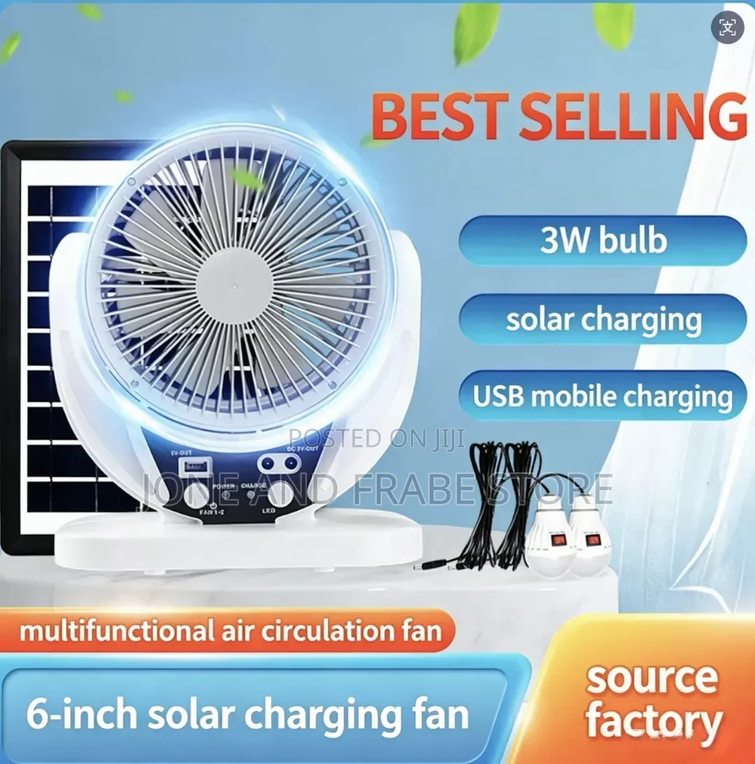 4in1 Rechargeable Solar Fan With Solar Panels and Bulbs