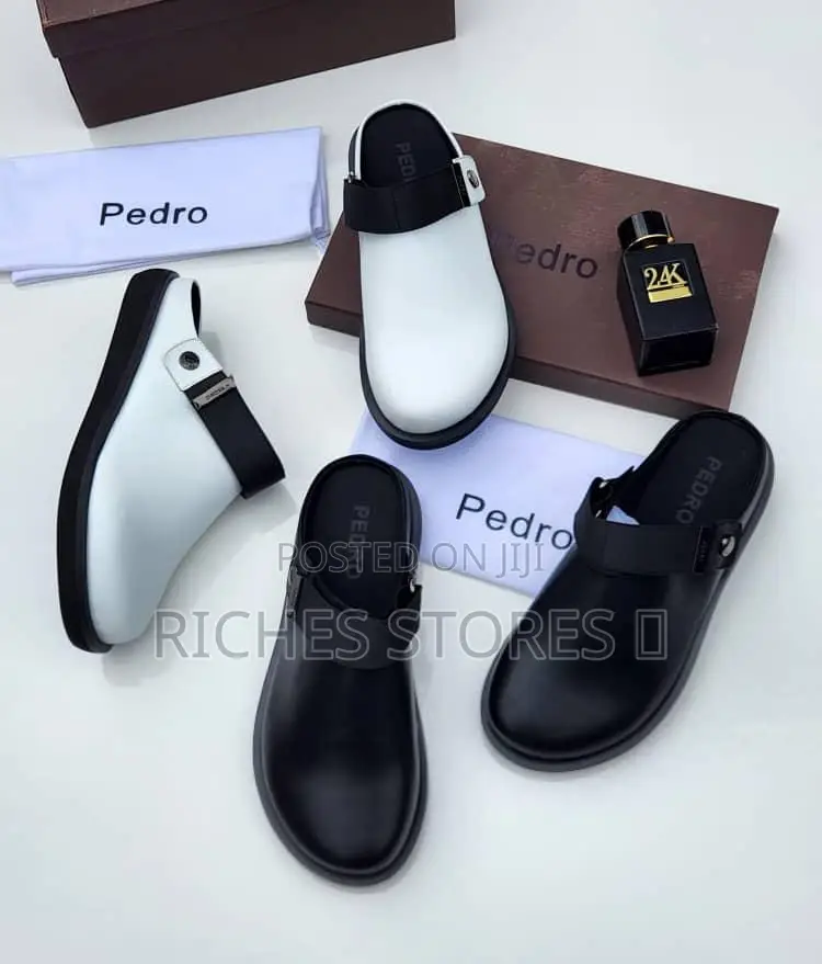 Pedro Black and White Strap Mules