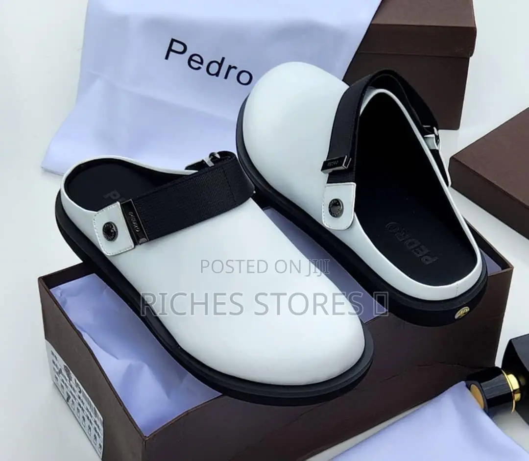 Pedro Black and White Strap Mules