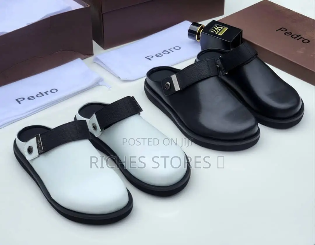 Pedro Black and White Strap Mules