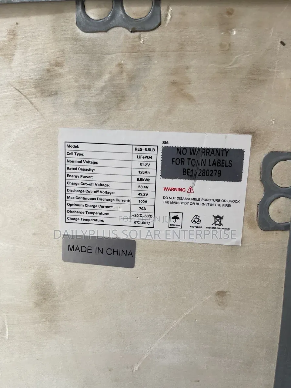 Deye 6.5kwh 51.2v Lithium Battery