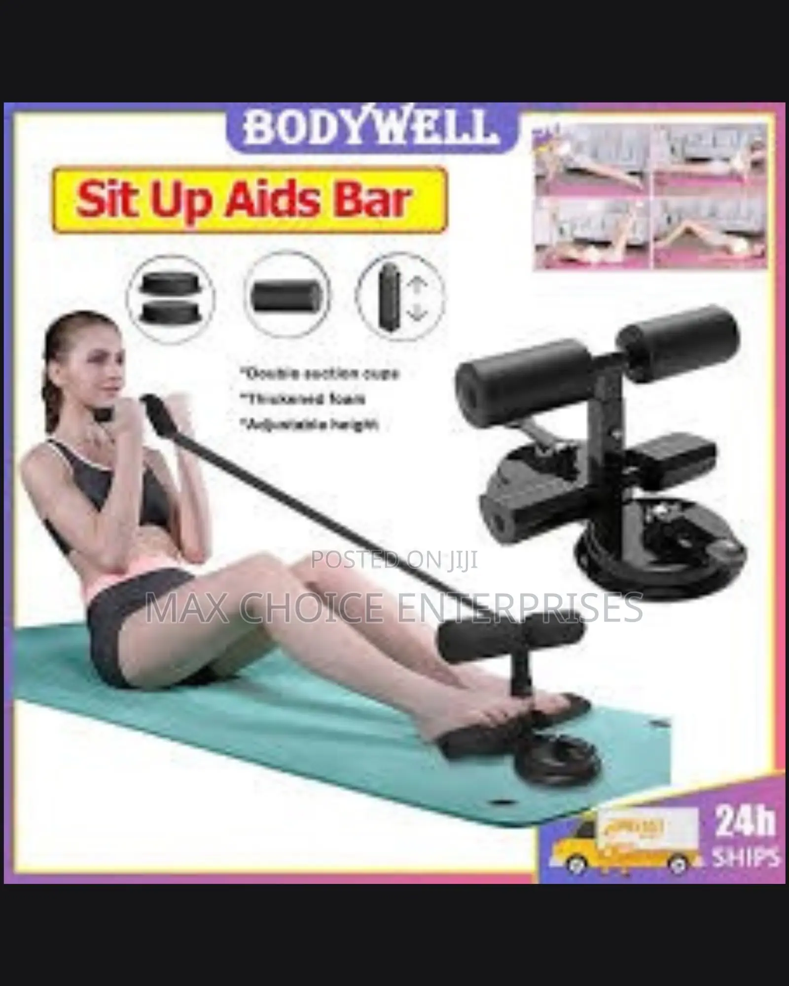 Suction 3 Cup Sit Up Bar With 6 Rope Also With Color Box