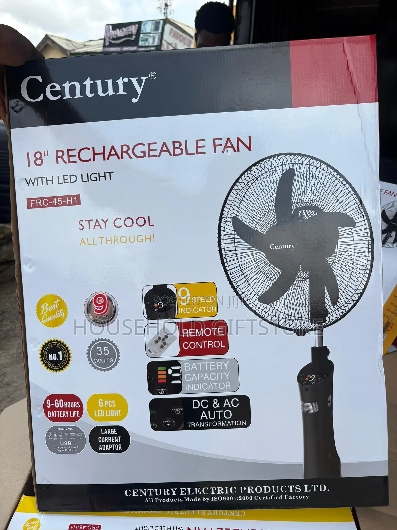 18inches Century Rechargeable Fan With Led Light