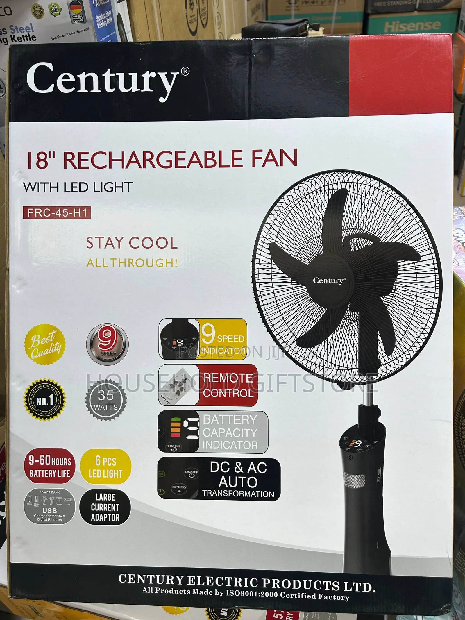18inches Century Rechargeable Fan With Led Light