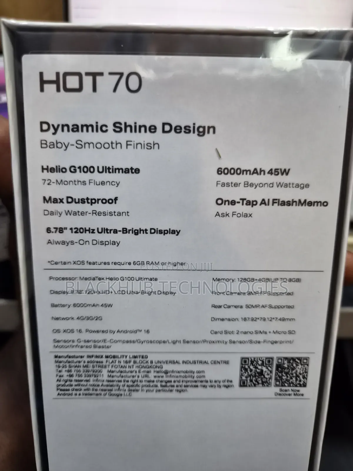 New Infinix Hot 70 128 GB Black