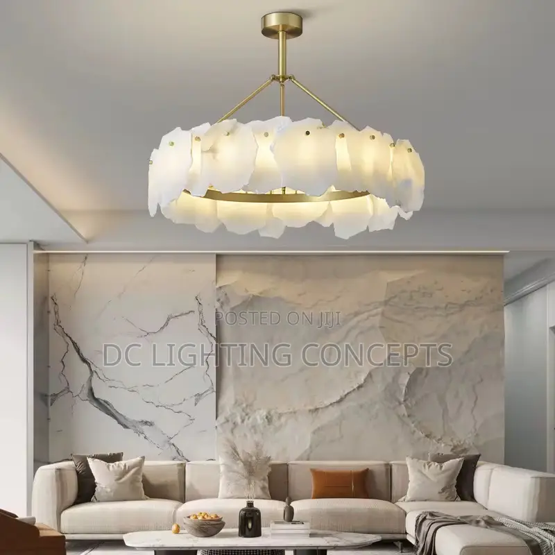 Nordic Minimalist Alabaster All Copper Cloud Stone Pendant Chandelier
