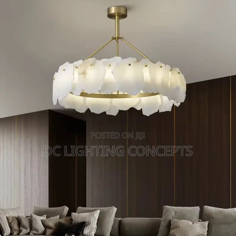 Nordic Minimalist Alabaster All Copper Cloud Stone Pendant Chandelier