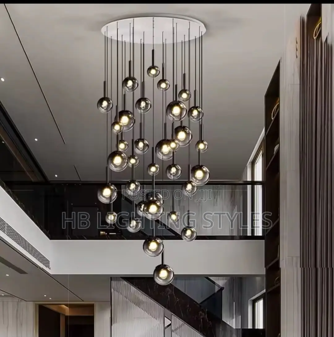 Smoke Gray Glass Modern Staircase / Void Pendant Light