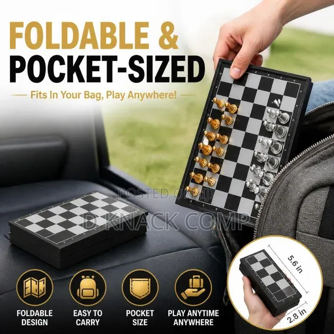 Premium Magnetic Chess Set With Foldable Board - Gold Silver Pieces