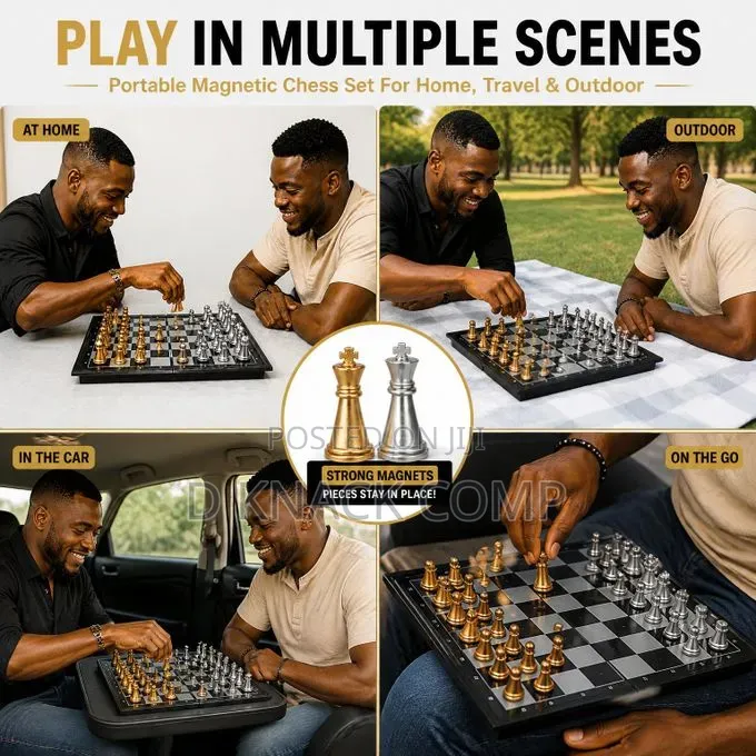 Premium Magnetic Chess Set With Foldable Board - Gold Silver Pieces