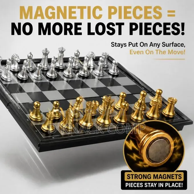 Premium Magnetic Chess Set With Foldable Board - Gold Silver Pieces