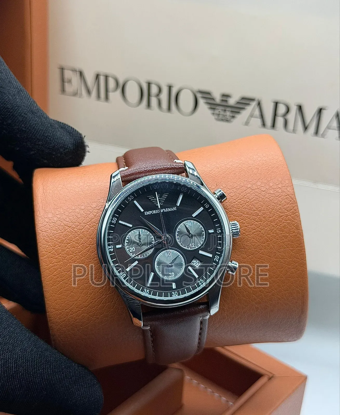 Emporio Armani Leather Functional Chronograph Watches in Colors