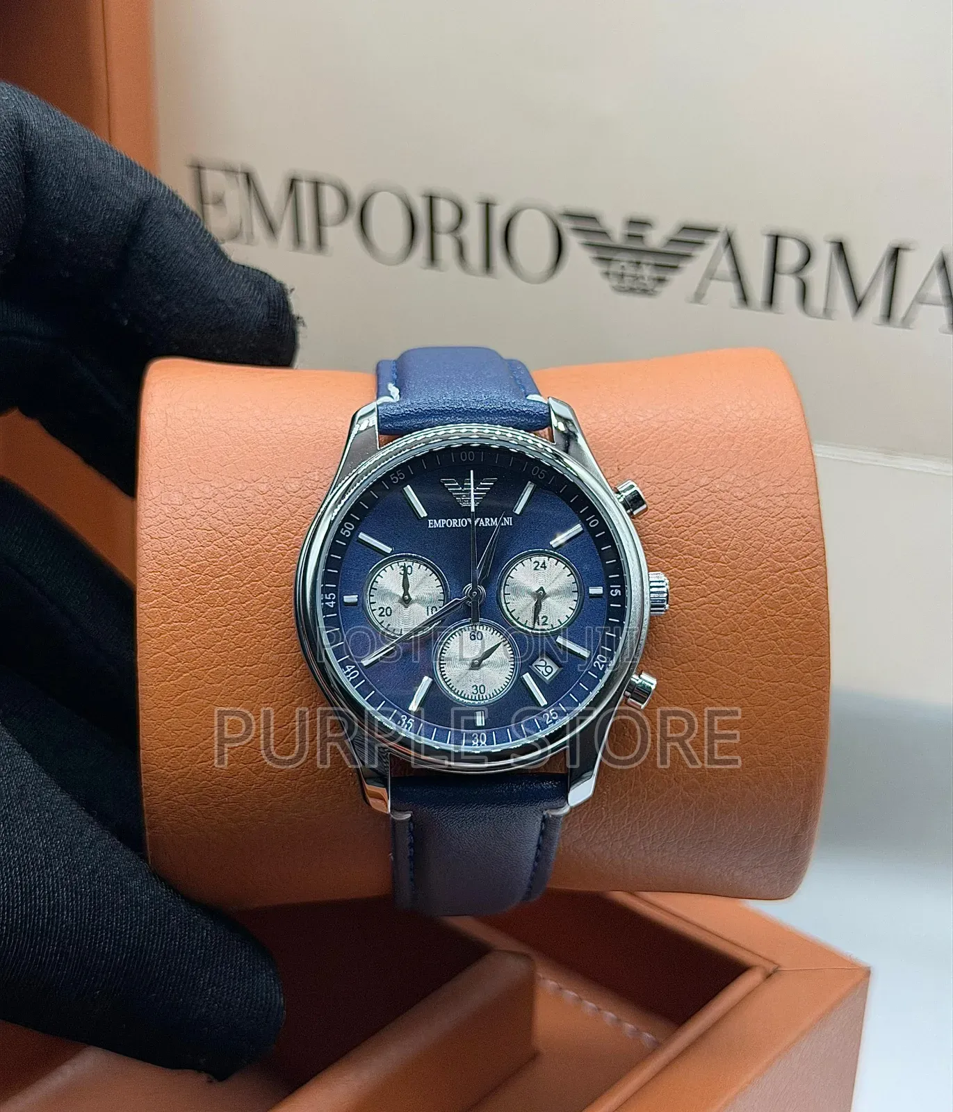 Emporio Armani Leather Functional Chronograph Watches in Colors