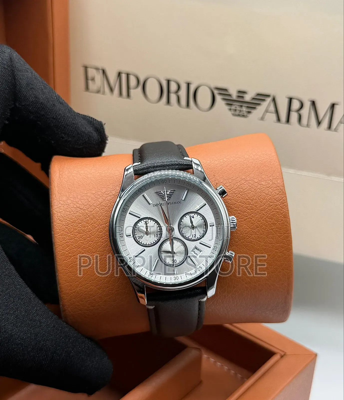 Emporio Armani Leather Functional Chronograph Watches in Colors