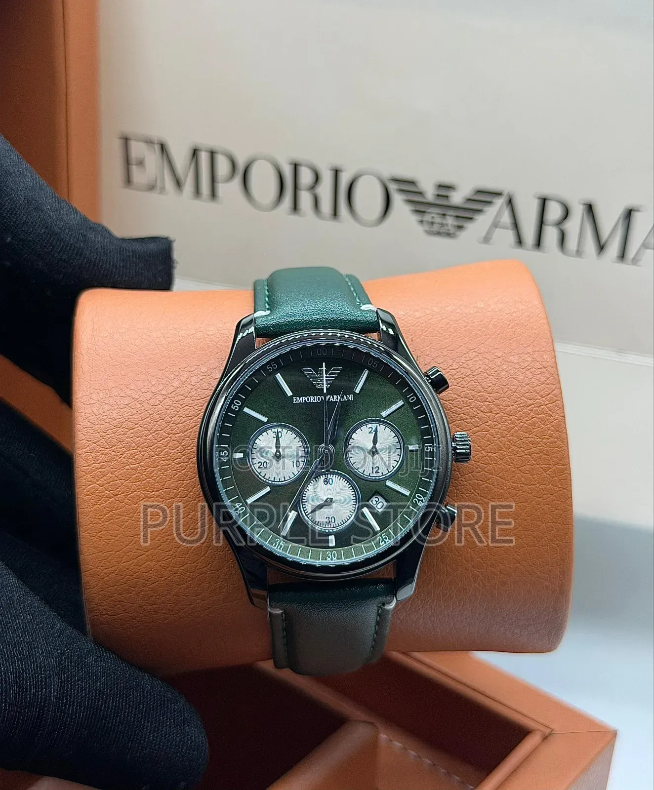 Emporio Armani Leather Functional Chronograph Watches in Colors