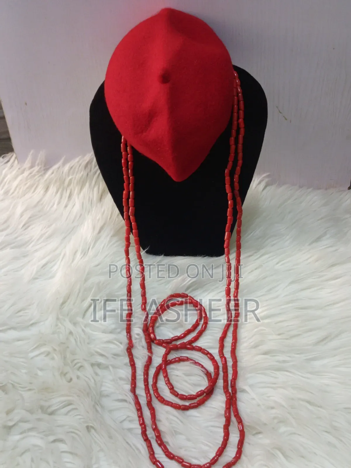 Men's Tiny Coral Navel Length Beads With Bracelets Igbo Cap