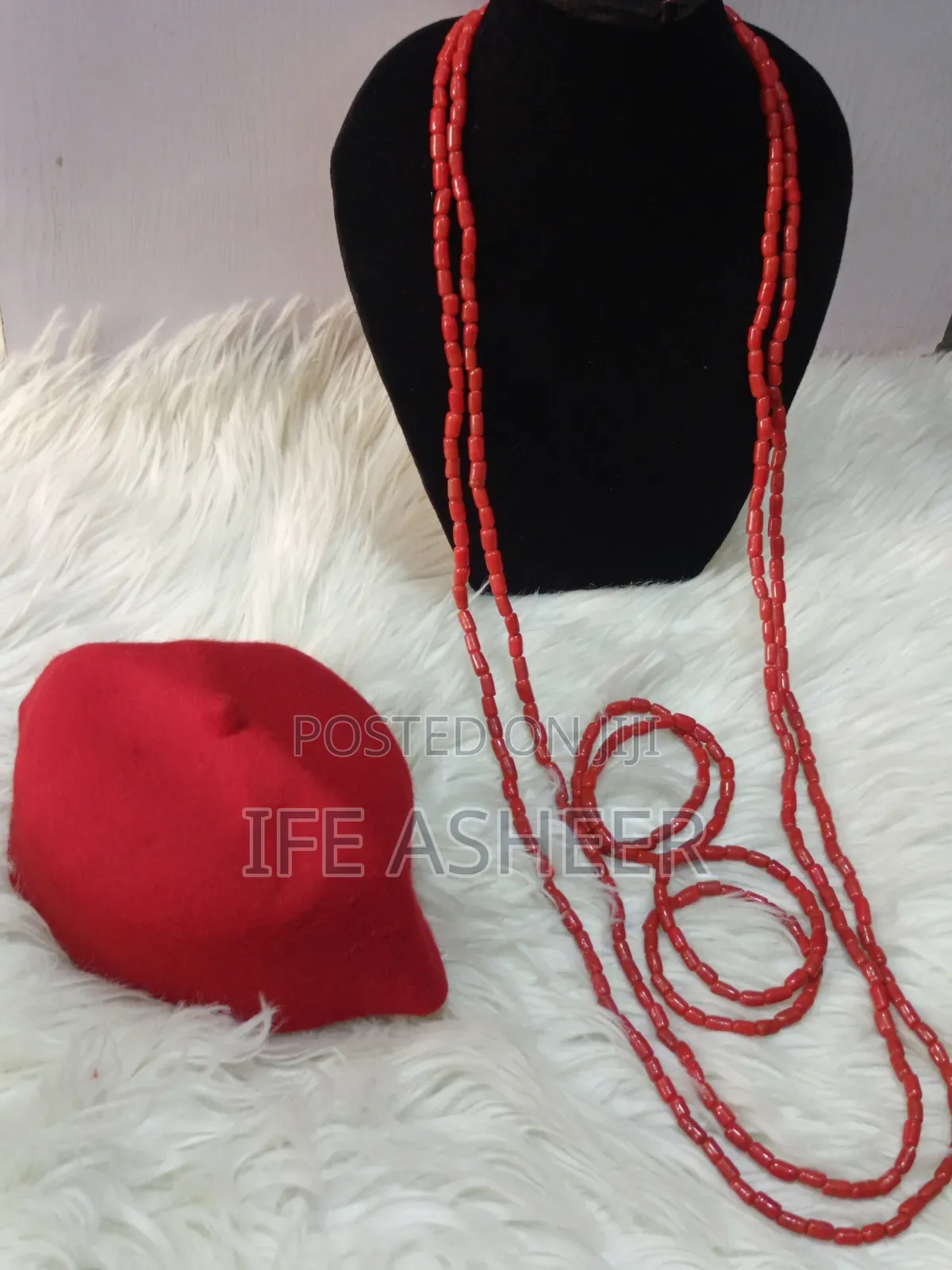 Men's Tiny Coral Navel Length Beads With Bracelets Igbo Cap