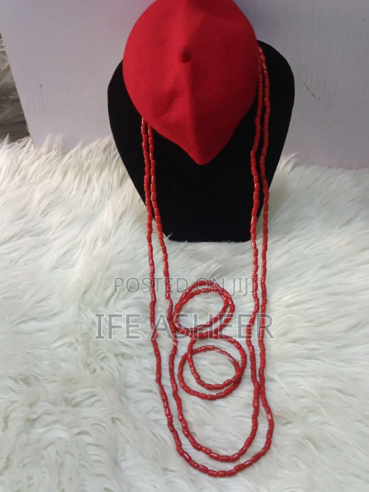 Men's Tiny Coral Navel Length Beads With Bracelets Igbo Cap