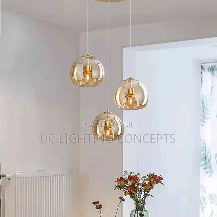 Modern Nordic Amber/Smokey Glass Ball Pendant Light