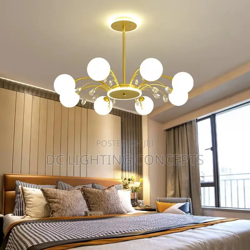 Modern Black/Gold Body 12 Hands Glass Ball Led Pendant Light.