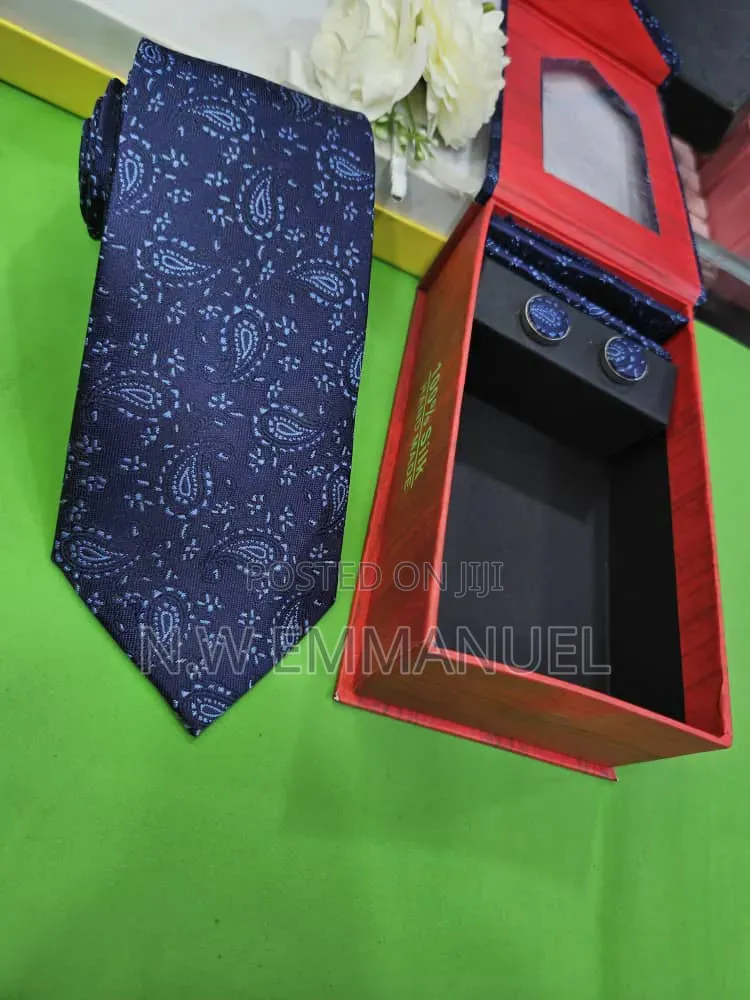 Luxury Peach Paisley Silk Tie Set | Cufflinks + Handkerchief Gift Box