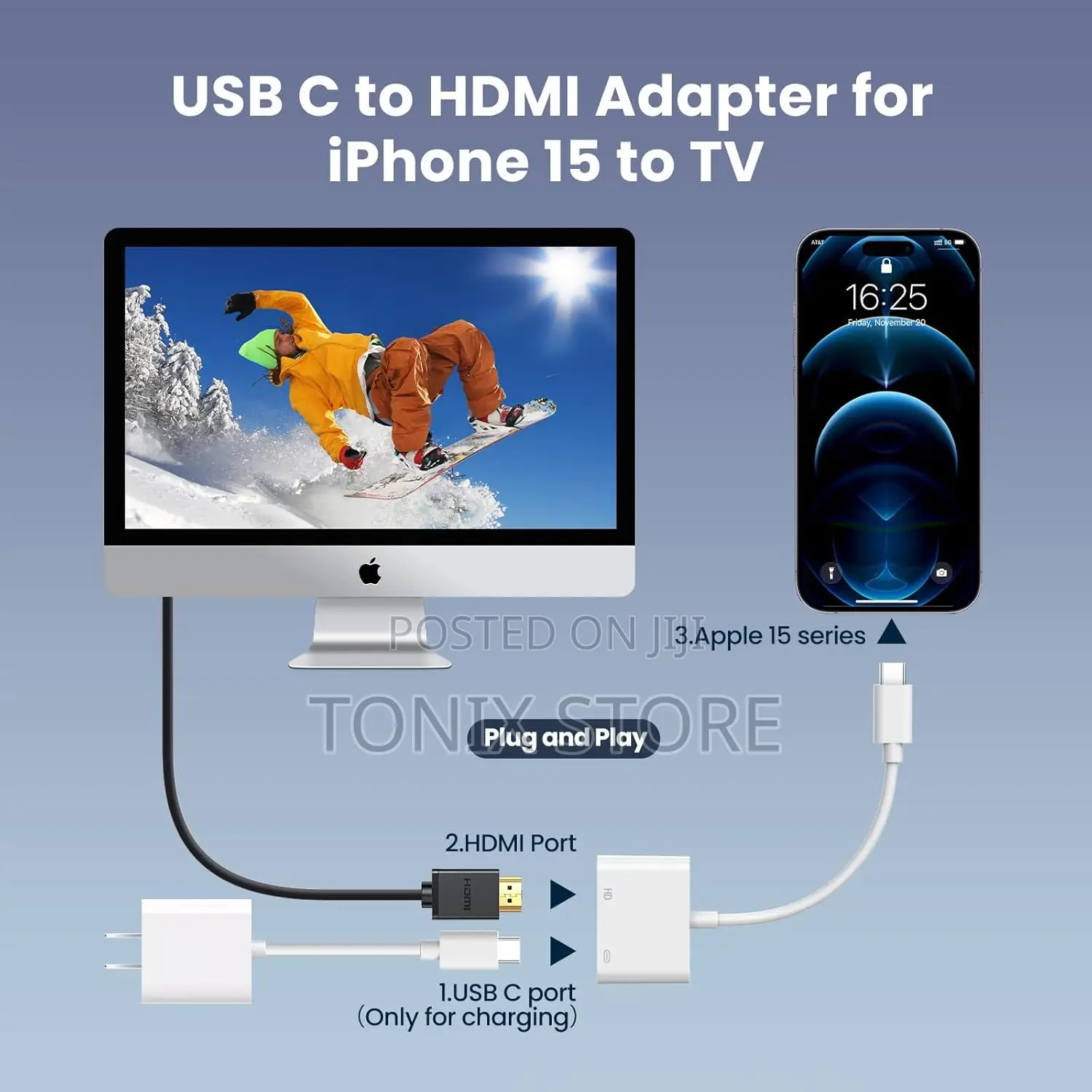 Type-C to Hdmi Video Adapter With Usb-C Fast Charging Port