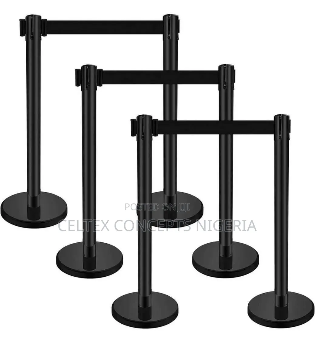 Three Pairs of Retractable Black Stanchions
