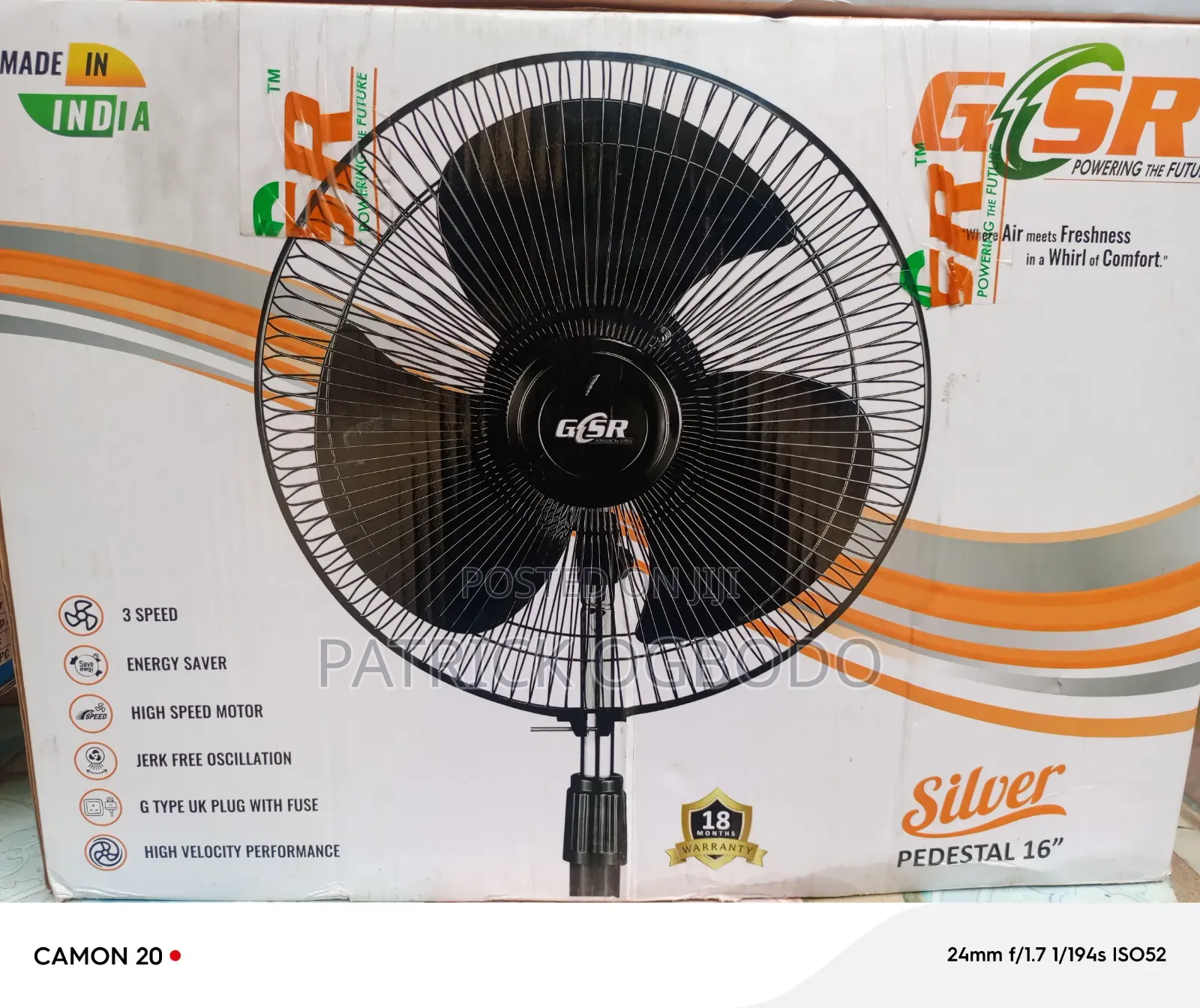 GSR Silver Pedestal Standing Fan