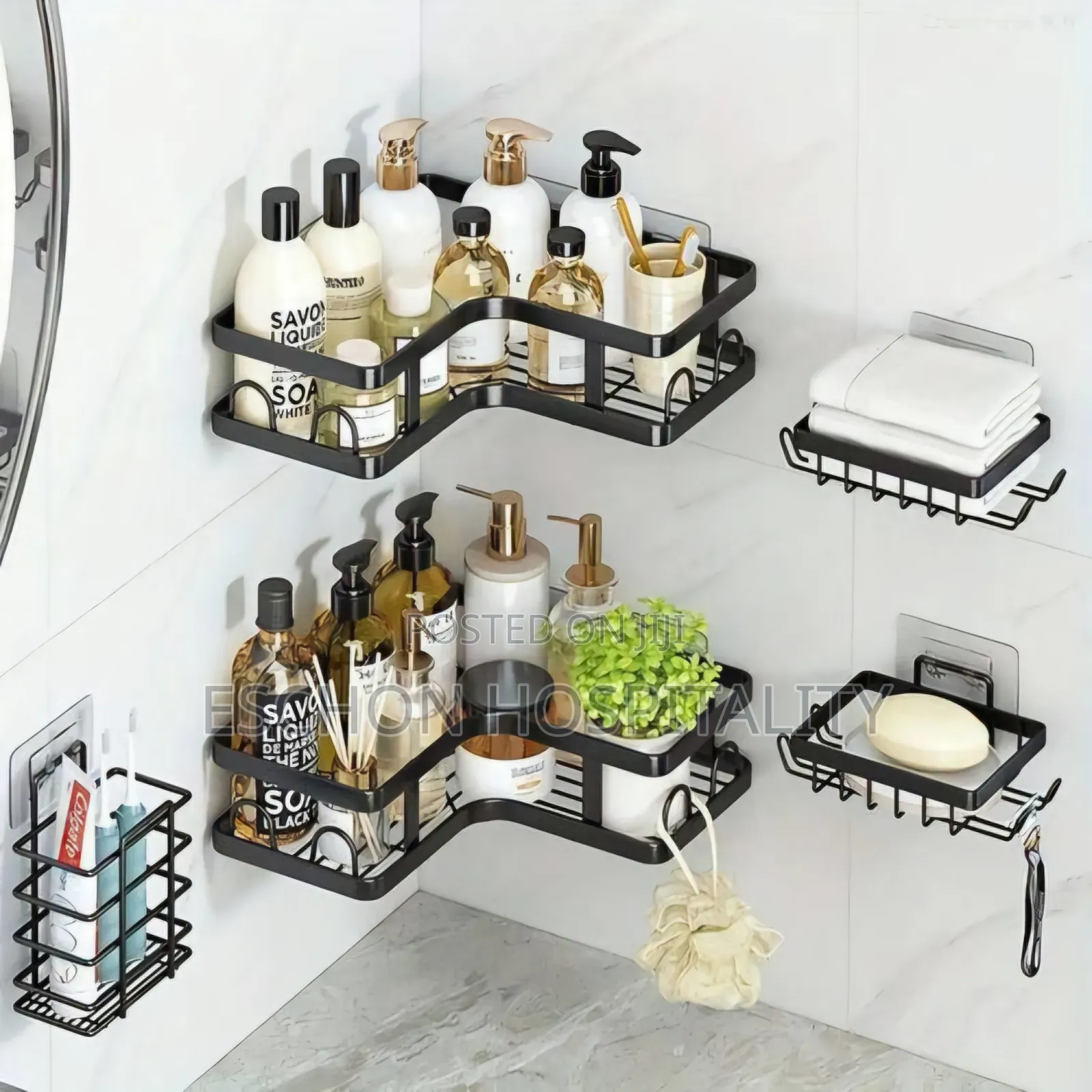 5-in-1 Black Corner Shower Caddy Set