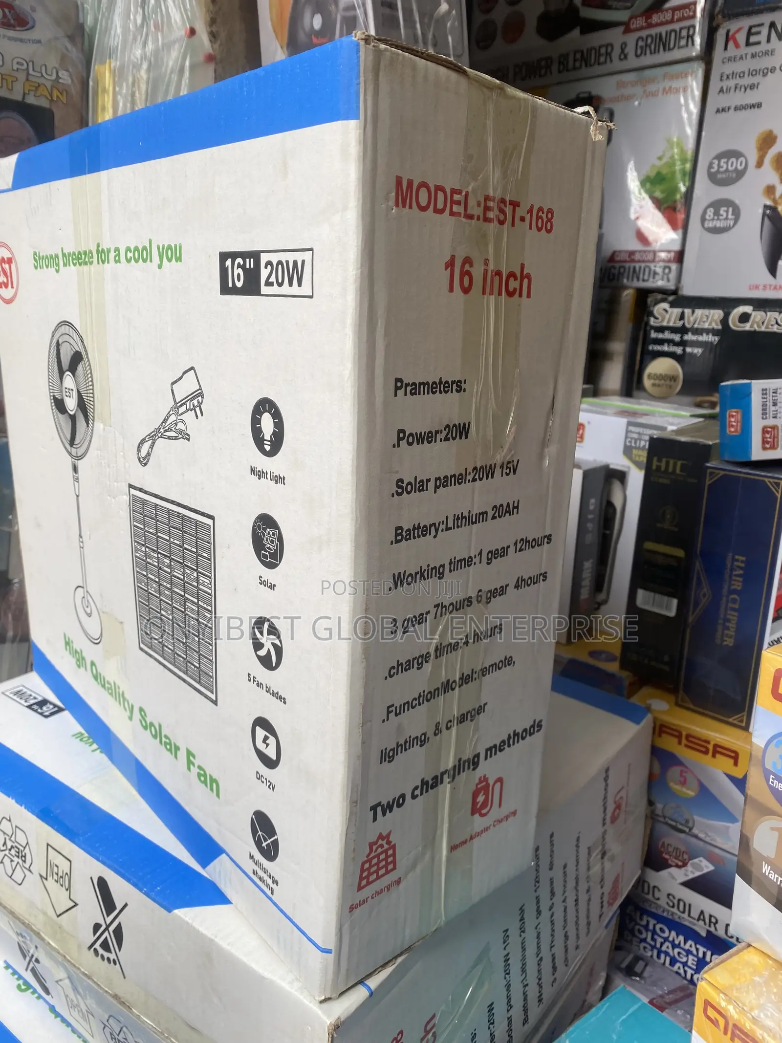 Powerful 16" Inches Ac/Dc Solar Rechargeable Standing Fan With Panel.