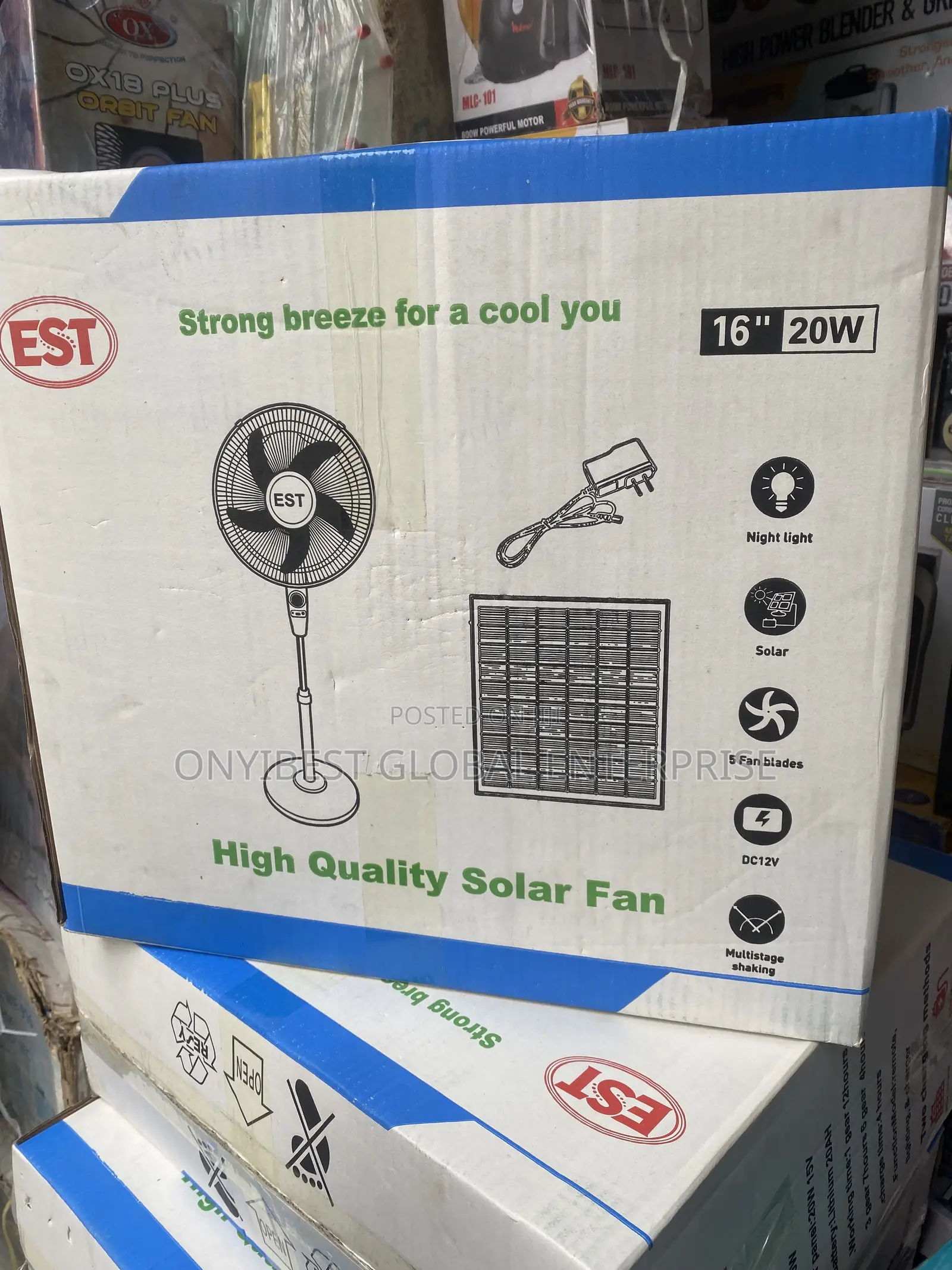 Powerful 16" Inches Ac/Dc Solar Rechargeable Standing Fan With Panel.