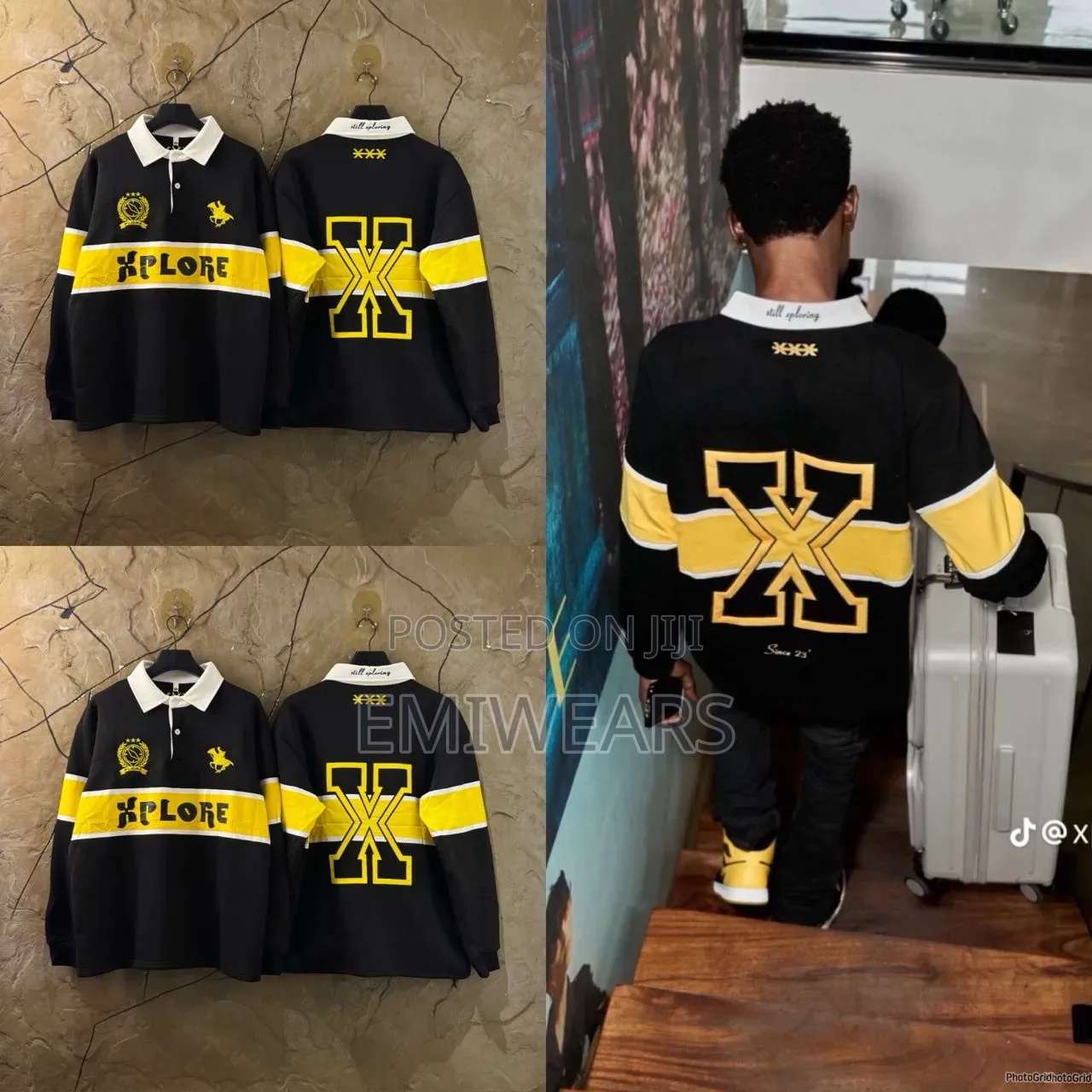 Men's Xplore Rugby Polo Sweatshirt – Black Yellow | Streetwear