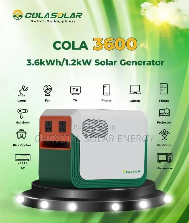 Cola 3600 Solar Generator 3600wh Battery Capacity 1200watts Inverter