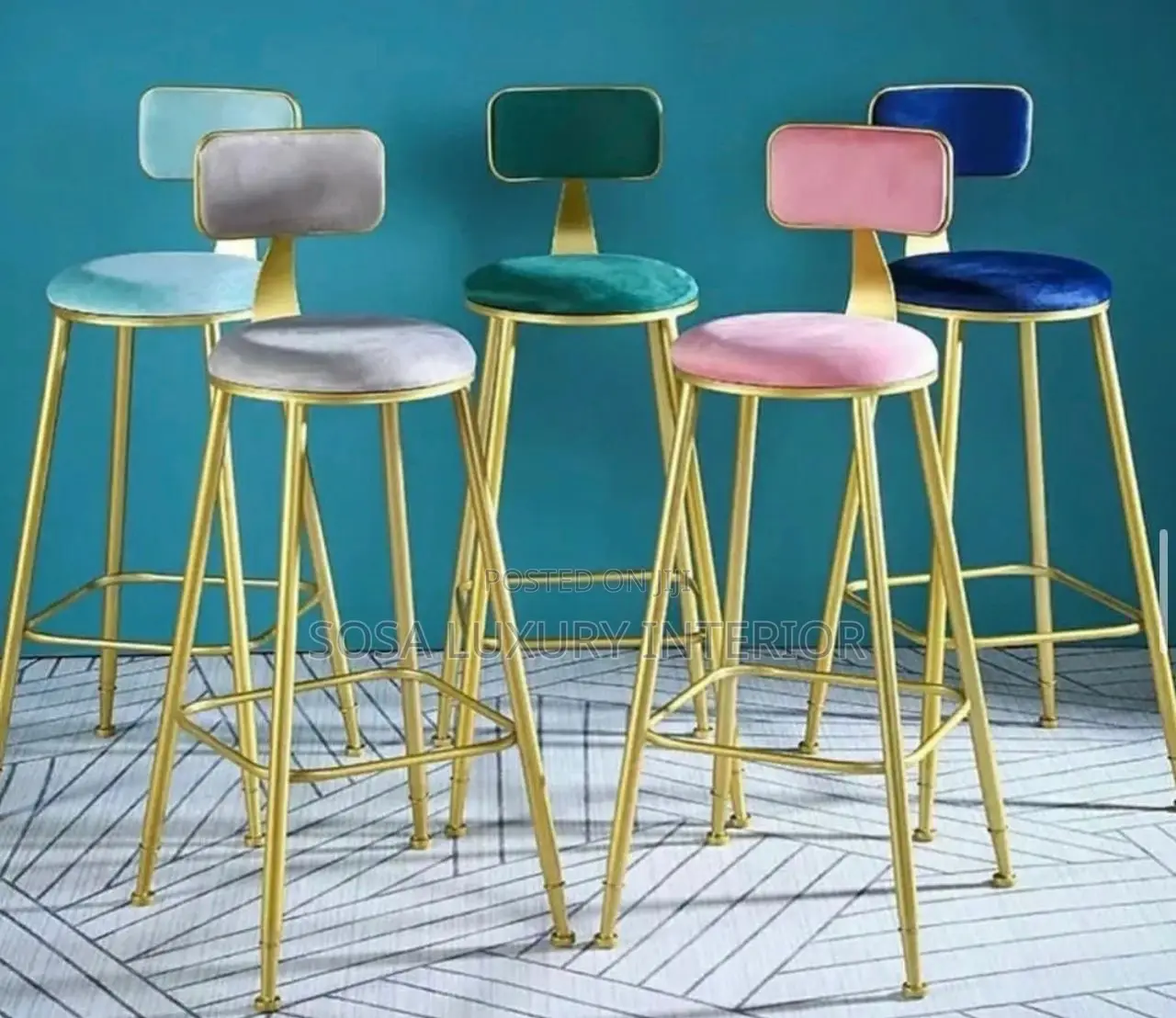 Modern Colorful Velvet Bar Stools With Gold Frame