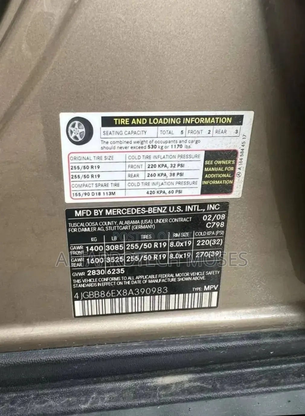Mercedes-Benz M Class ML 350 4Matic 2008 Gold
