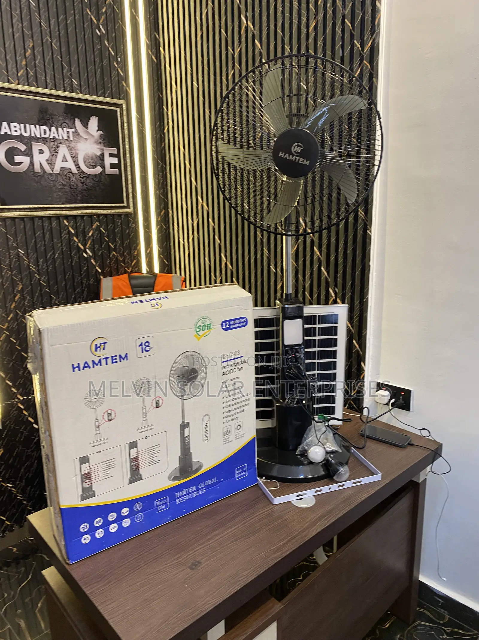 18inches Ac/Dc Hamtem Solar Rechargeable Fan Available in Store Dm