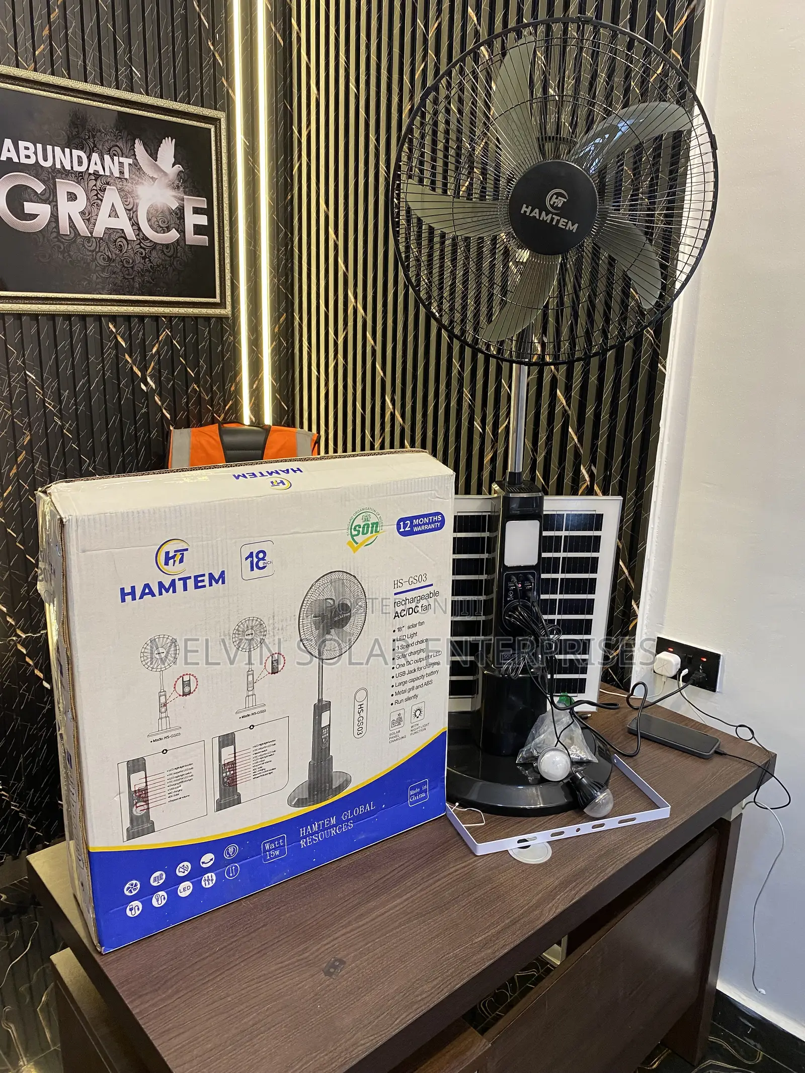 18inches Ac/Dc Hamtem Solar Rechargeable Fan Available in Store Dm