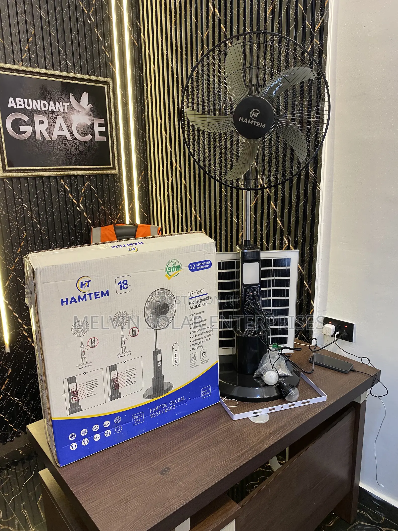 18inches Ac/Dc Hamtem Solar Rechargeable Fan Available in Store Dm