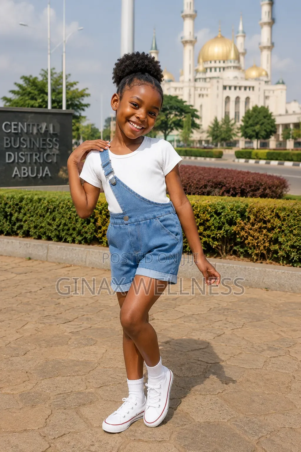 White Short-Sleeved Top With Crossbody Jeans Overalls Shorts for Girls