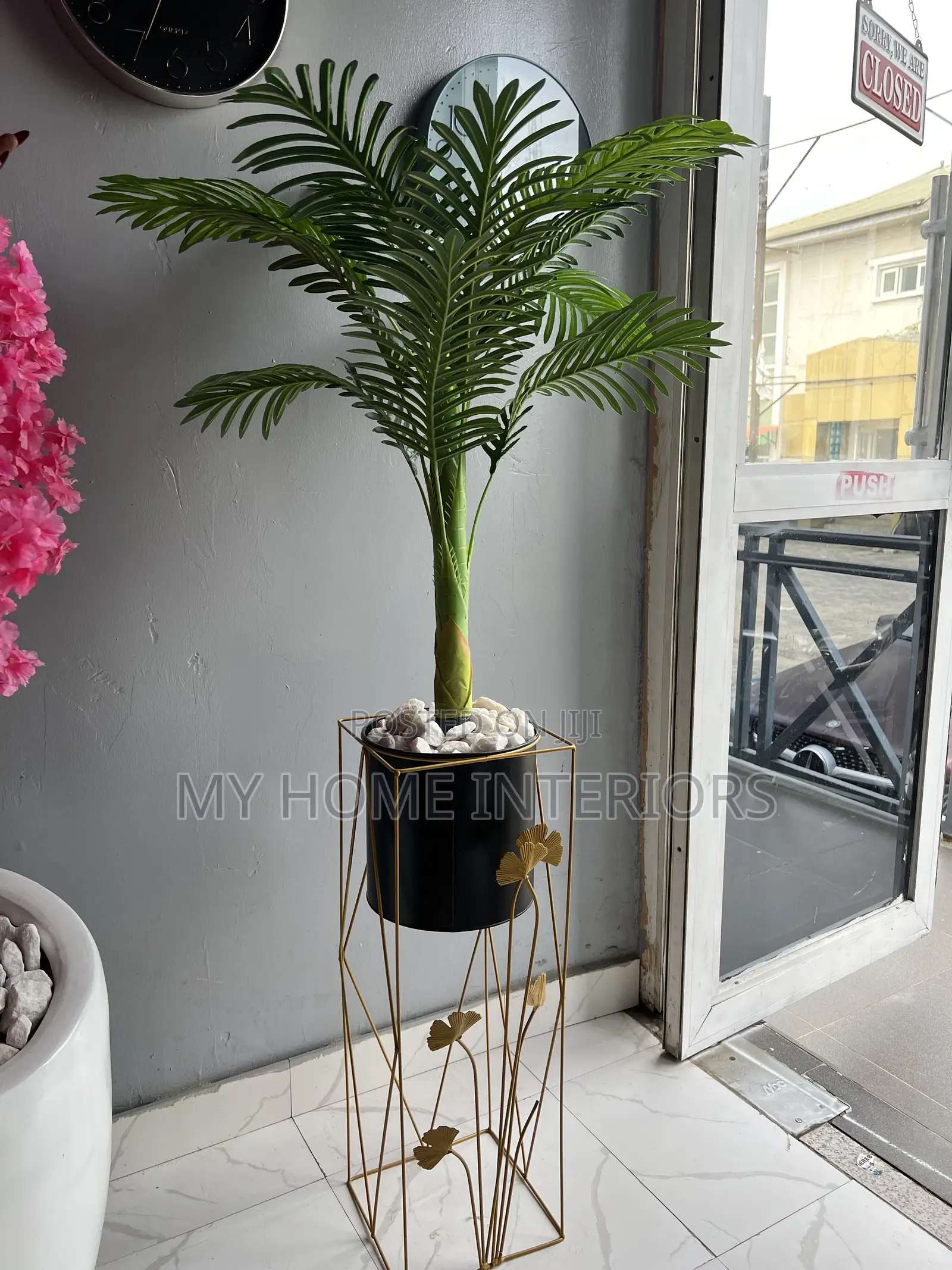 Metal Planter With Flower