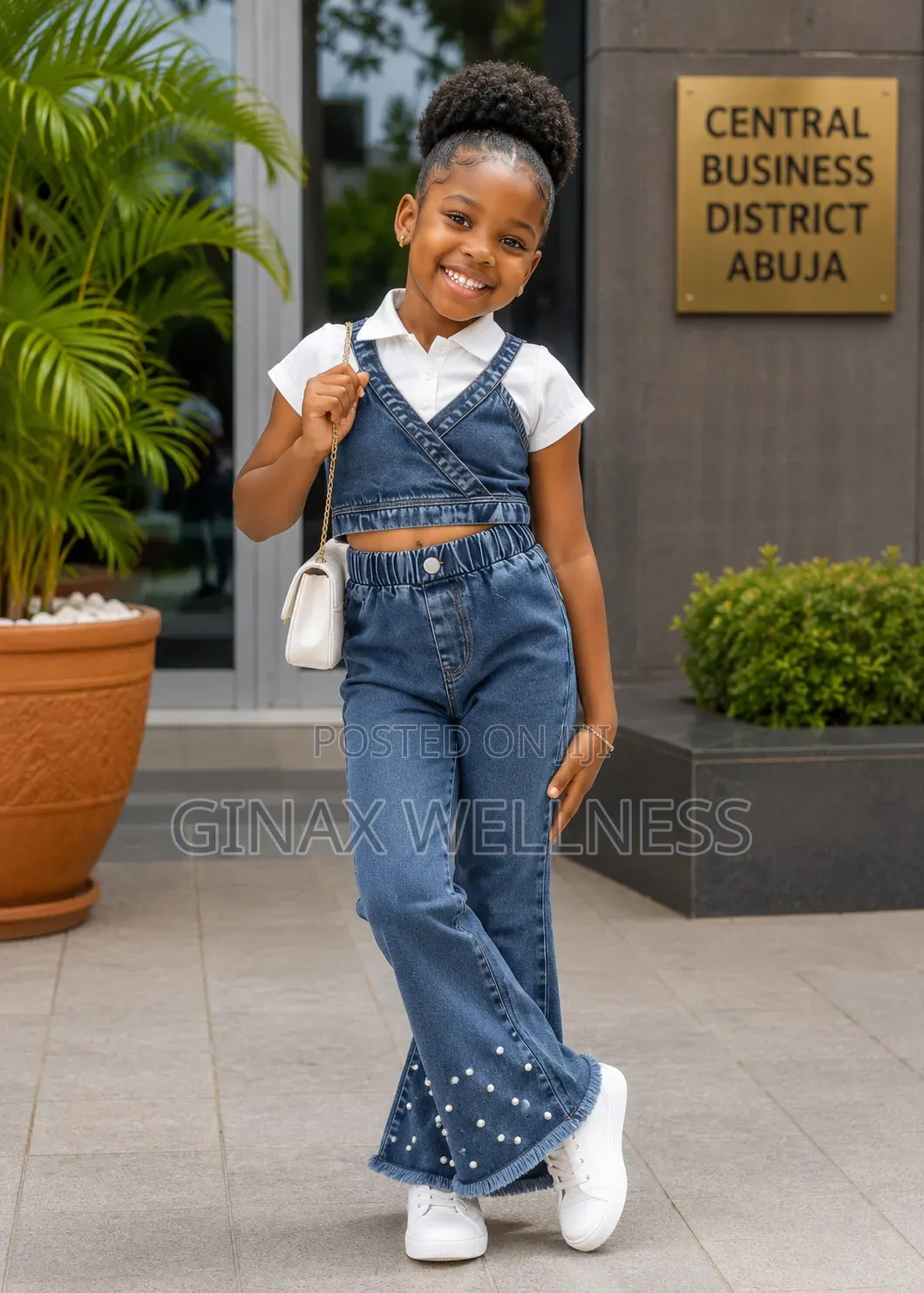White Shirt With Pearl Flare Jeans and Bralette Top Set for Girls