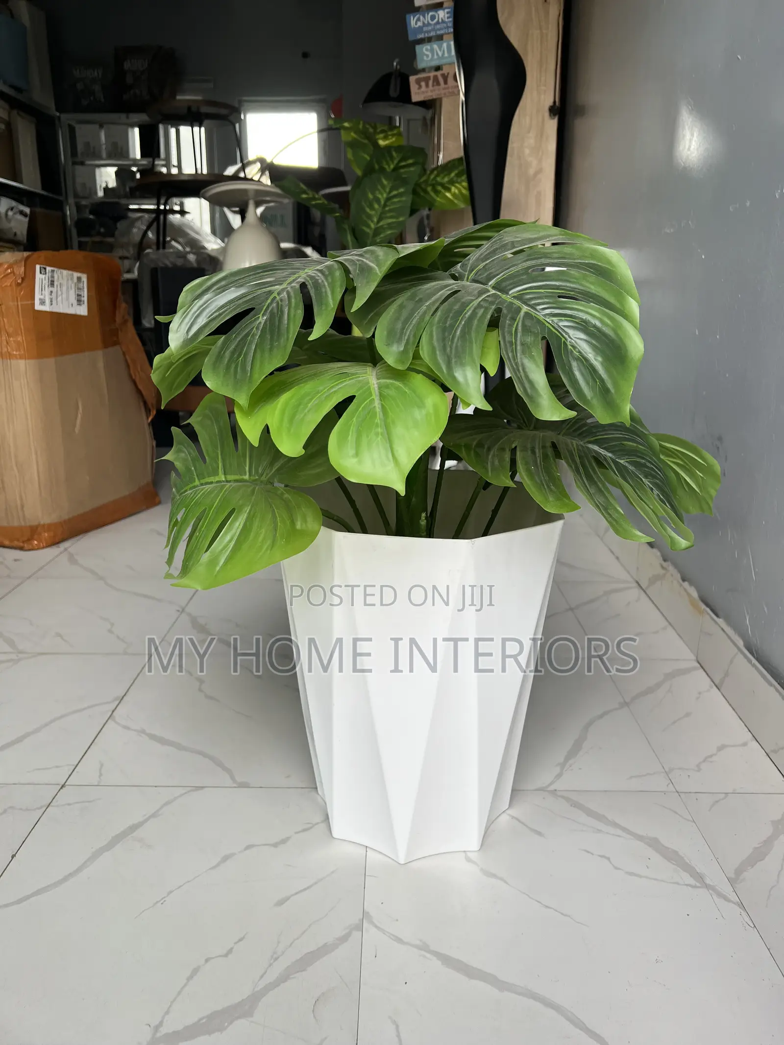 White Planter With Flower