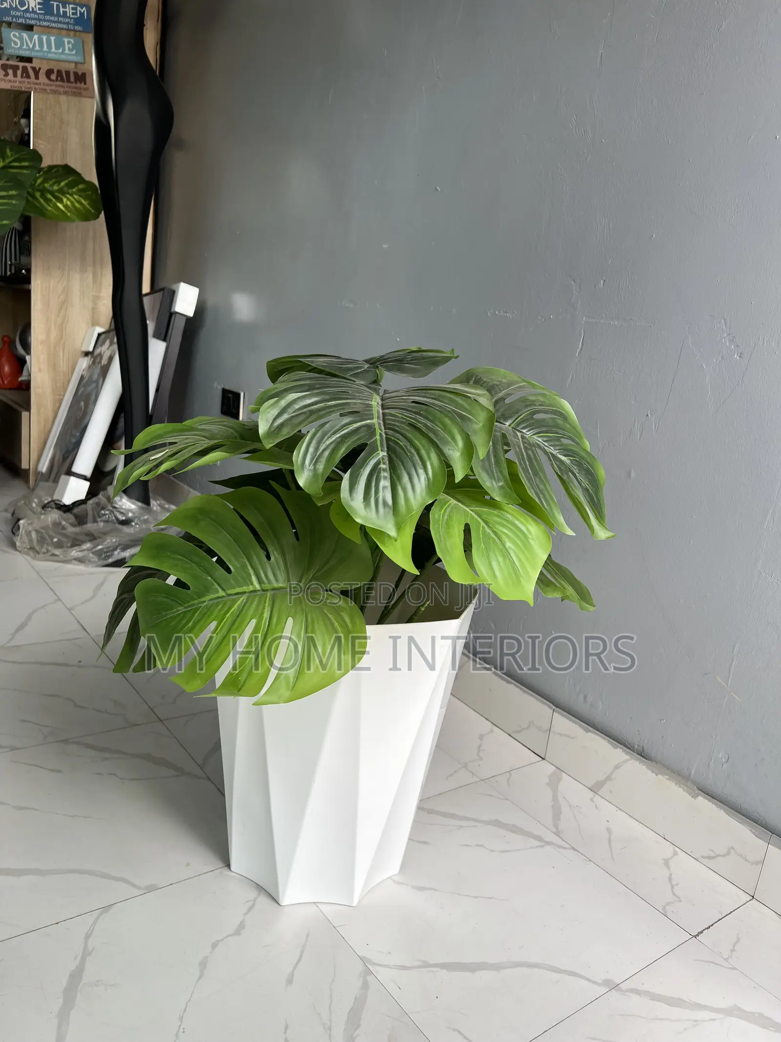 White Planter With Flower
