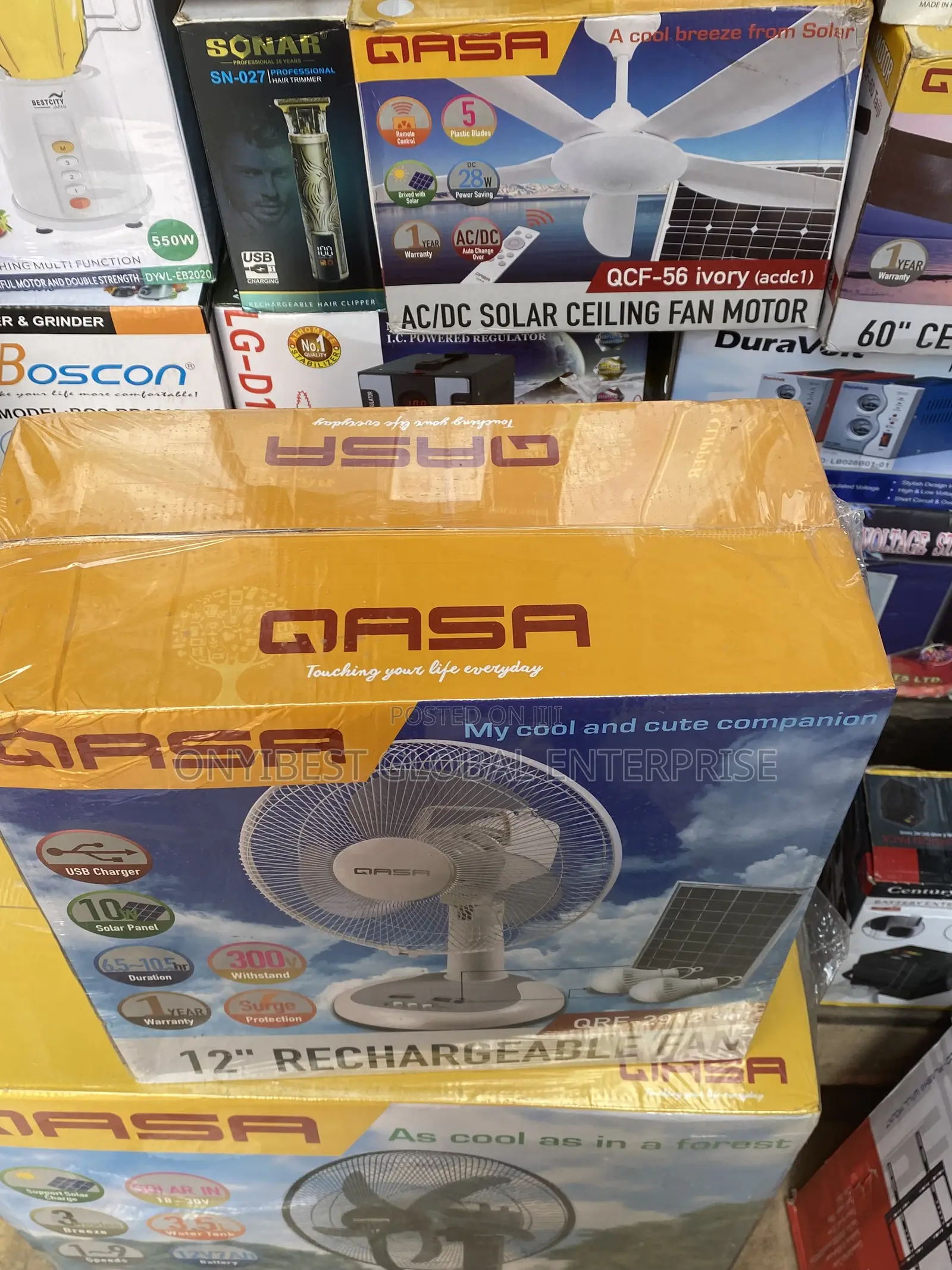 Qasa 12inches Solar Rechargeable Table With Panel and 2bulbs,Charger